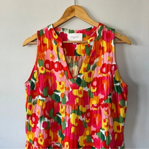 Pomander Place Magnolia watercolor sleeveless Kenzo dress tiered size M - Picture 4 of 7